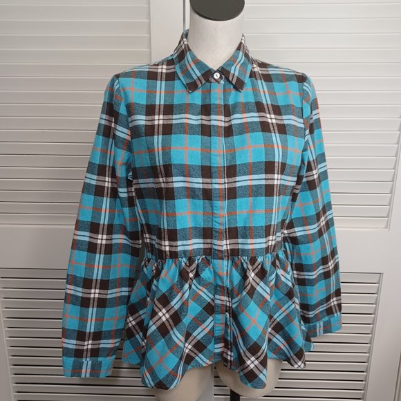 Sundance Hayden Creek Blue Plaid Flannel Peplum Top Plaid Size Large - Picture 9 of 15